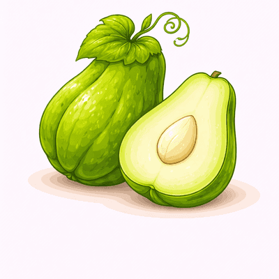 Chayote - ฟักแม้ว (Fak Maeo) Chayote (ฟักแม้ว (Fak Maeo)) Ghibli style botanical illustration