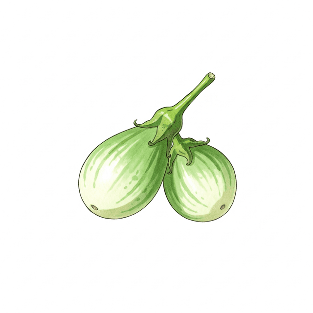 Thai Eggplant - มะเขือ (Ma Khua) Thai Eggplant (มะเขือ (Ma Khua)) Ghibli style botanical illustration