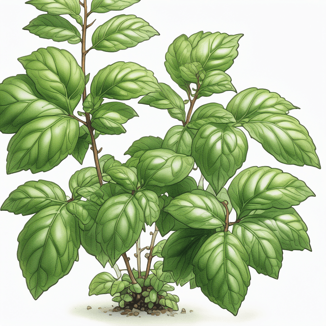 Holy Basil - กะเพรา (Krapow) Holy Basil (กะเพรา (Krapow)) Ghibli style botanical illustration