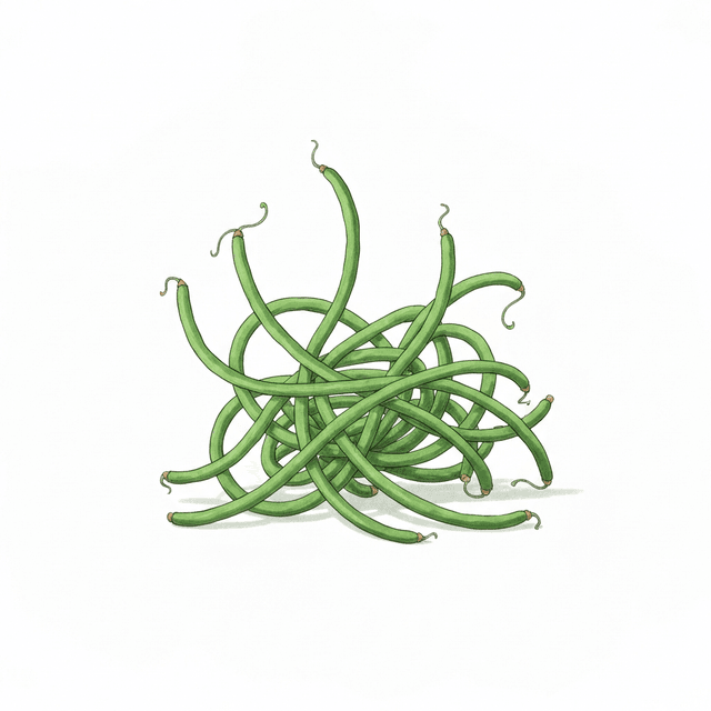 Snake Beans - ถั่วฝักยาว (Thua Fak Yao) Snake Beans (ถั่วฝักยาว (Thua Fak Yao)) Ghibli style botanical illustration