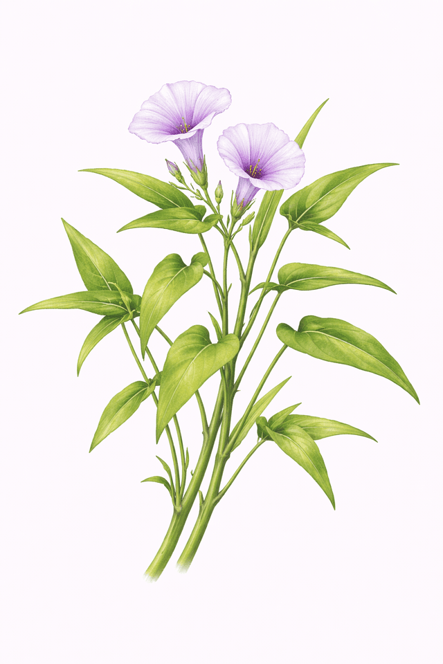 Water Spinach - ผักบุ้ง (Pak Boong) Water Spinach (ผักบุ้ง (Pak Boong)) Ghibli style botanical illustration